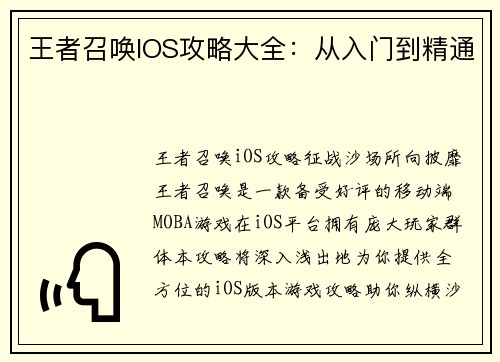 王者召唤IOS攻略大全：从入门到精通